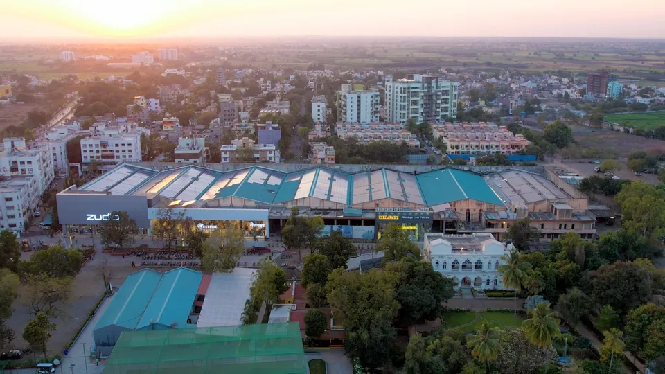 Aerial view of the Jamshri City campus on Station Road, Solapur, with the surrounding neighbourhood