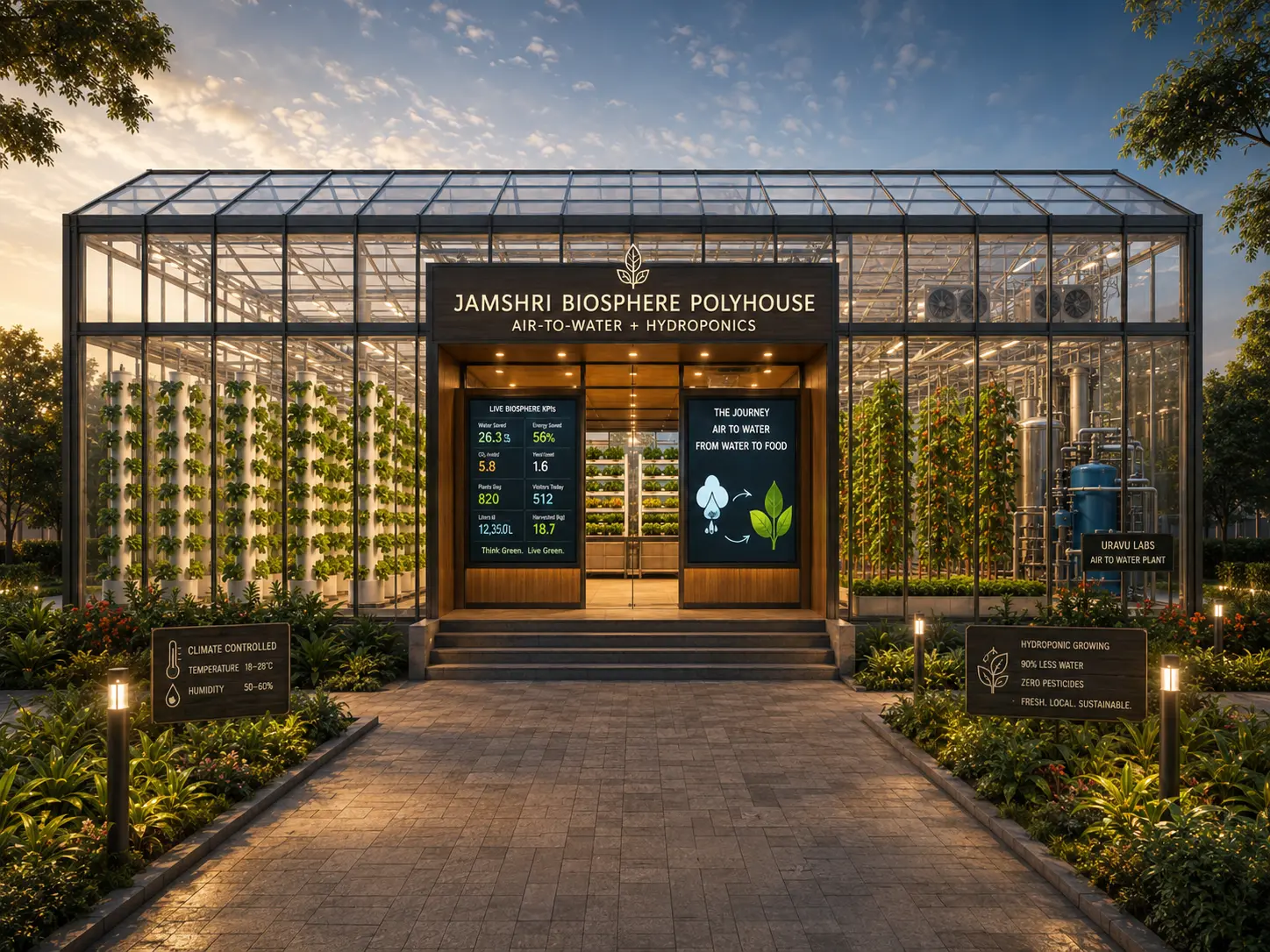 Concept render exploring a proposed controlled-growing polyhouse with air-to-water equipment